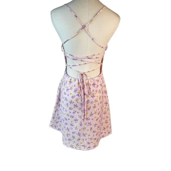Strappy Small Back Mini Dress Pink/Purple Fully Lined Sweetheart Neckline - Picture 2 of 12